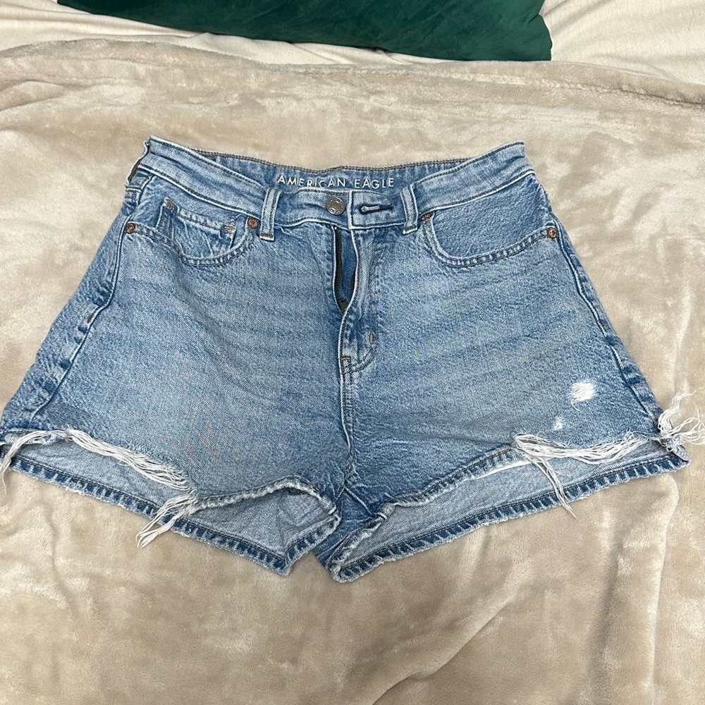 American Eagle Outfitters Blue Jean Shorts Distressed High-Waisted